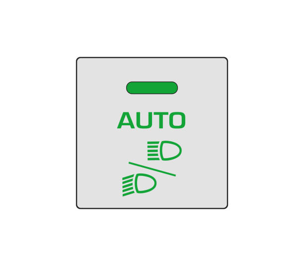 auto auto światła drogowego i przycisk mocowania świateł mijania. - car dashboard night driving stock illustrations