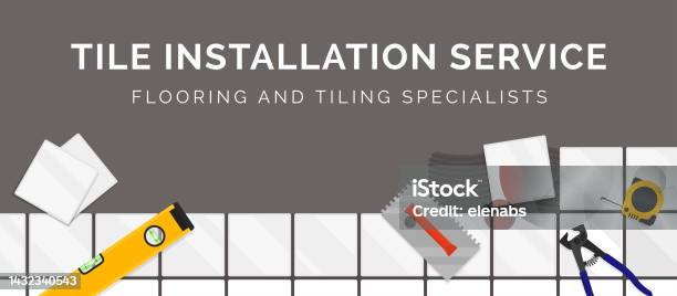 Installation Banner Examples Professional Tile Installation Banner With Tools Stock Illustration ...