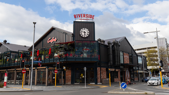 Christchurch, New Zealand - October 6, 2022: Exterior view of Riverside Market in the city centre.