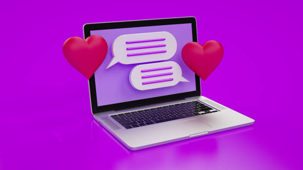 Speech Bubble With Hearts On Laptop stock photo
