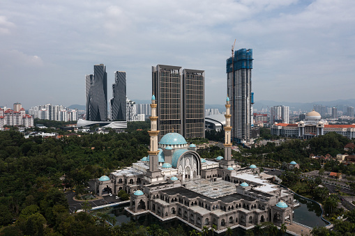 Sultan Masjid church against blue sky in Haji Lane, Bugis, Singapore. famous travel destination in Arab area.