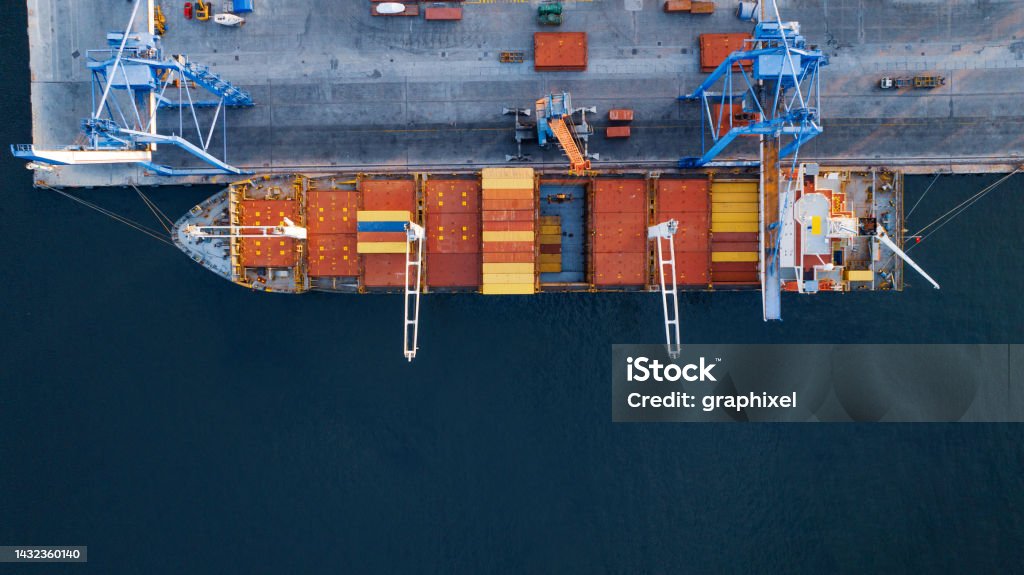 Container Ship Above Aerial Top Down View Of Cargo Ship With Containers Stock Photo ...