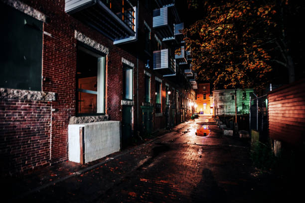 Dark alley in Old Port of Portland.Maine, USA