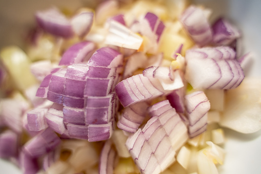 Chopped onions, ingredients for homemade tortilla