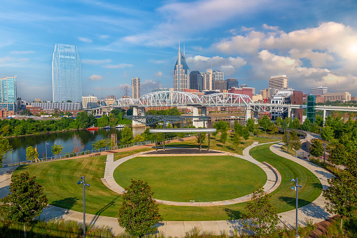 Nashville downtown city skyline cityscape of  Tennessee, USA