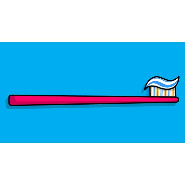 Cartoon flat illustration of a red toothbrush and toothpaste on it. Vector illustration Cartoon flat illustration of a red toothbrush and toothpaste on it. Vector illustration. brushing teeth stock illustrations