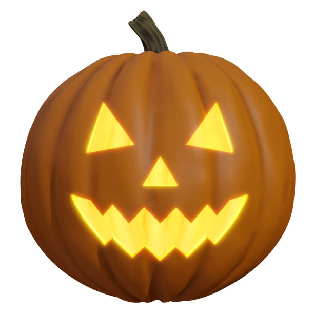 istock 3d rendering of lit halloween pumpkin with scary face, with transparent background, jack-o'-lantern, halloween. 1432371239