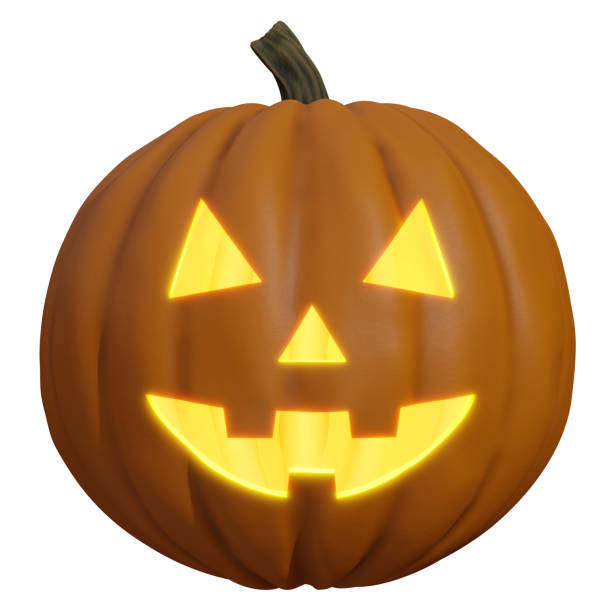 istock 3d rendering of lit halloween pumpkin with smiling face, with transparent background, jack-o'-lantern, halloween. 1432371255