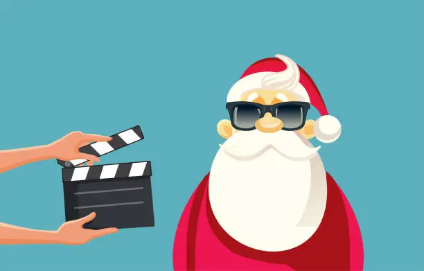 Vector illustration of Professional Crew Filming a Christmas Movie Vector Cartoon Illustration
