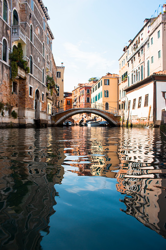 Reflective water in the venice canal.