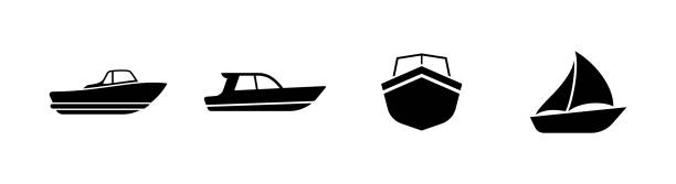 ilustrații de stoc cu set de pictograme barcă de 4, element de design potrivit pentru site-uri web, design de imprimare sau aplicație - ambarcaţiune