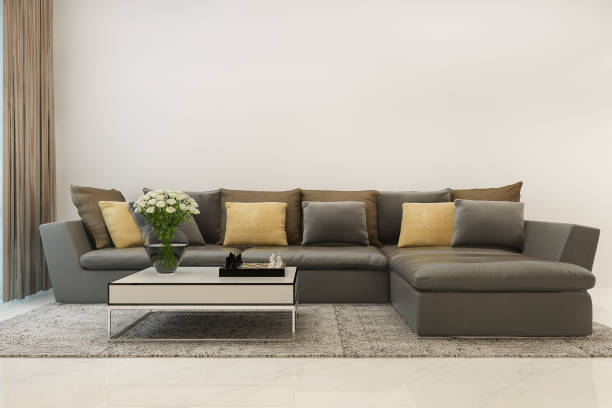 istock 3d rendering mock up wood decor in living room with sofa classic style 1432374779