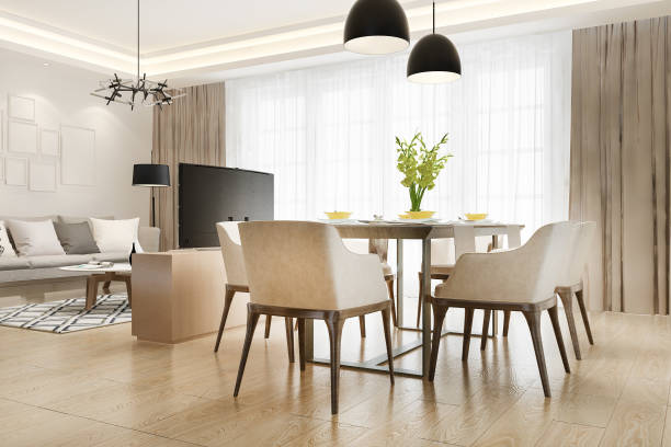 istock 3d rendering modern dining room and living room with luxury decor 1432374785