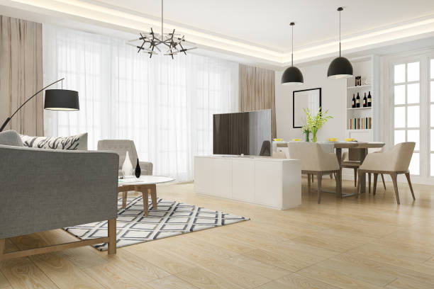 istock 3d rendering modern dining room and living room with luxury decor 1432374789