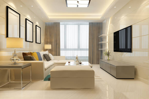 istock 3d rendering loft luxury living room with bookshelf 1432374790