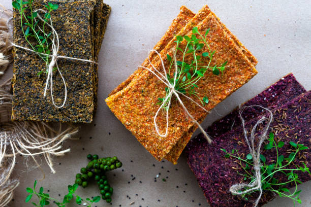Various types of gluten-free crusty bread, a snack cooked in a dehydrator.