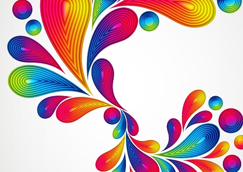 Colorful abstract background with striped drops splash, vector color design, graphic illustration. A4.