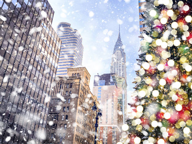 natale a manhattan - new york city new york state skyline winter foto e immagini stock