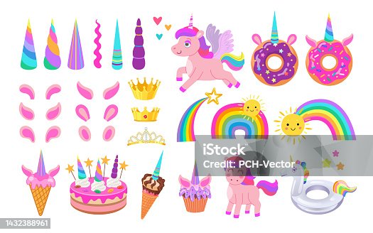 istock Cute trendy unicorn cartoon character vector illustrations set 1432388961