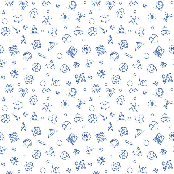 ilustrações de stock, clip art, desenhos animados e ícones de science and mathematics seamless pattern - vector stem background - stem assunto