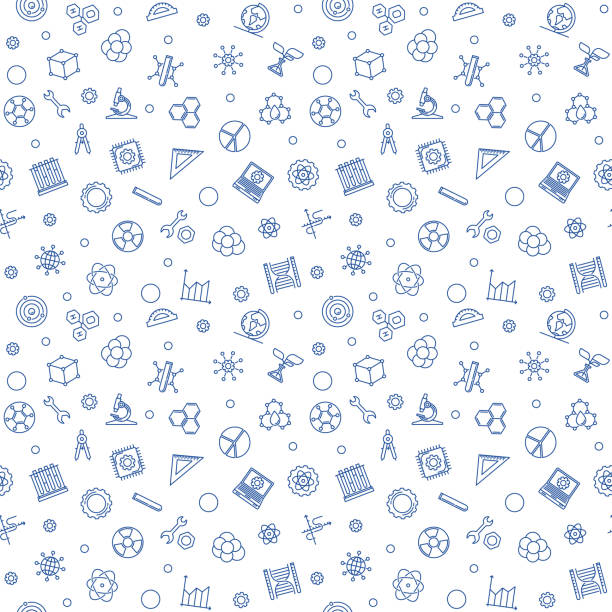 ilustrações de stock, clip art, desenhos animados e ícones de science and mathematics seamless pattern - vector stem background - stem