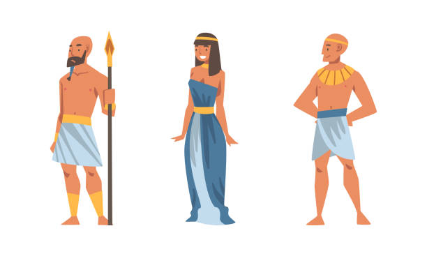 ilustraciones, imágenes clip art, dibujos animados e iconos de stock de egipcios con trajes tradicionales auténticos y collar de ilustración vectorial - traje de reina egipcia