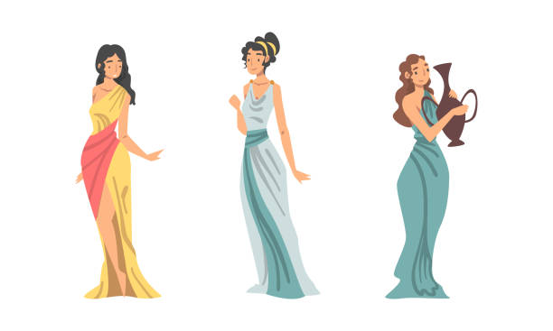 ilustraciones, imágenes clip art, dibujos animados e iconos de stock de mujeres griegas antiguas con ropa tradicional ambientadas en dibujos animados ilustración vectorial - aphrodite