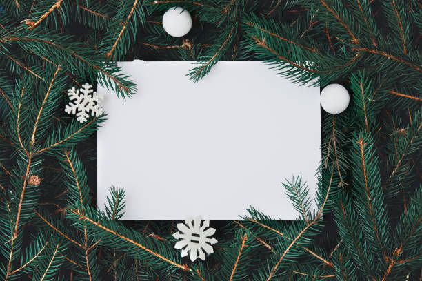 istock Creative layout made of Christmas tree branches with paper card note. Nature New Year concept. 1432397861