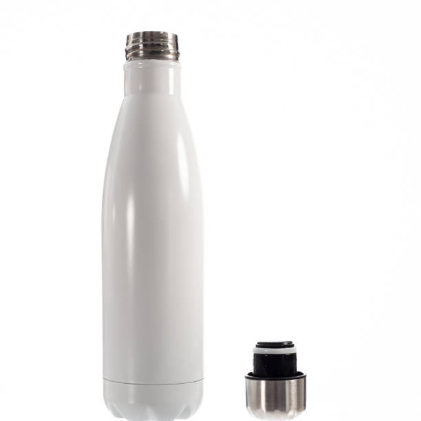 istock White Thermo bottle on a white background. Thermos bottle 1432398227