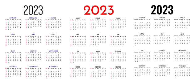 Set of calendar 2023 year