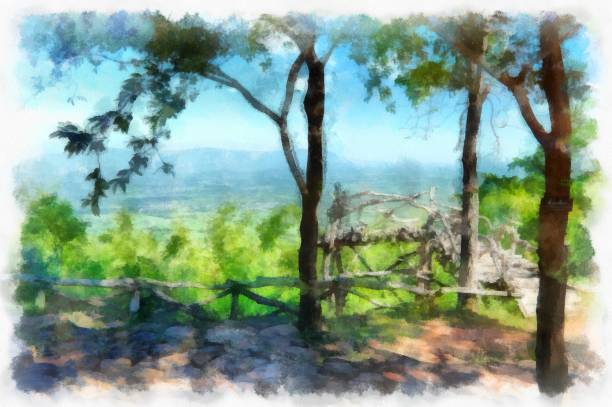 istock The mountain landscape has forests and land watercolor style illustration impressionist painting. 1432401550