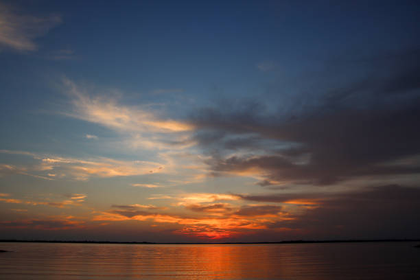 Brilliant orange sunset at Lake Lavon, Texas