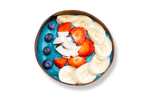 istock Smoothie bowl isolated on white,  top view. 1432406820