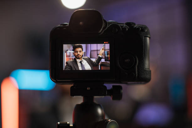 istock Focus on camera screen. Attractive confident arab skilled bearded businessman. 1432410816