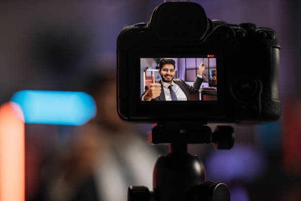 istock Focus on camera screen. Attractive confident arab skilled bearded businessman. 1432410824