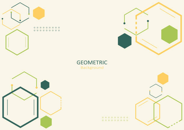 abstrakcyjny szablon geometryczny płaski z sześciokątnymi kształtami i liniami na jasnozielonym tle. - hexagon stock illustrations