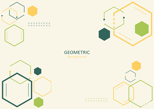 Abstract geometric template flat design with hexagon shapes and lines on a light green background. Copy space for text. Landing page design. Vector Illustration.