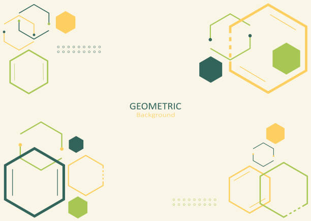 Abstract geometric template flat design with hexagon shapes and lines on a light green background. Abstract geometric template flat design with hexagon shapes and lines on a light green background. Copy space for text. Landing page design. Vector Illustration. hexagon stock illustrations