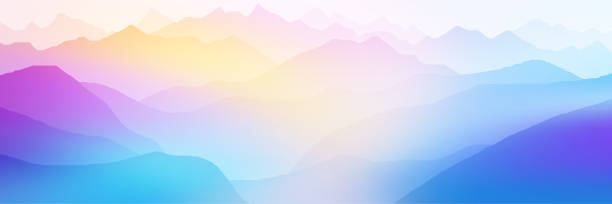 istock Sunrise in the mountains, ranges in the morning fog, panoramic view, multicolor 1432417879