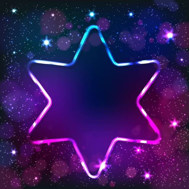 istock Colorful neon Star of David frame on a dark star background, vector abstract illustration. 1432418417