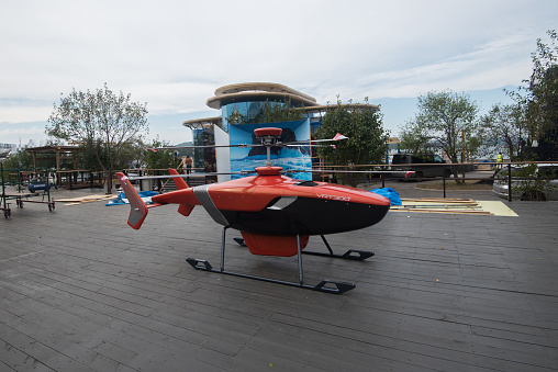 Vladivostok, Russia - August 27, 2021: Exposition of EEF-2021 Unmanned helicopter VRT 300.