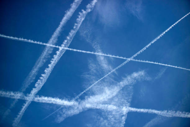 istock The trails in the sky that leave the planes in flight 1432419898
