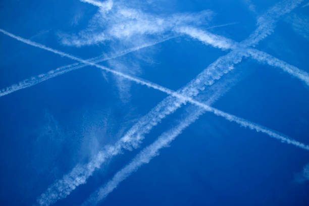 istock The trails in the sky that leave the planes in flight 1432419900