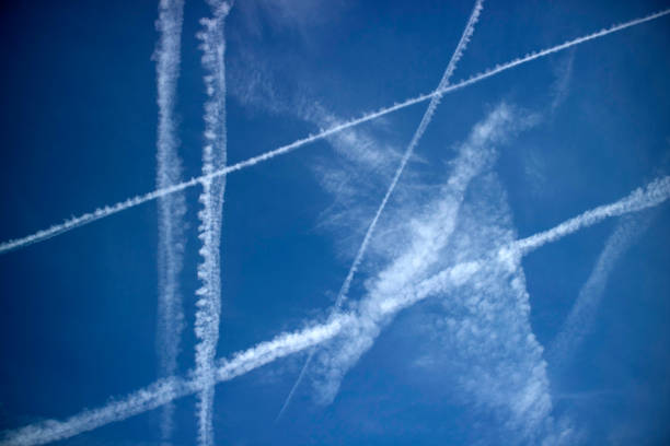 istock The trails in the sky that leave the planes in flight 1432419905