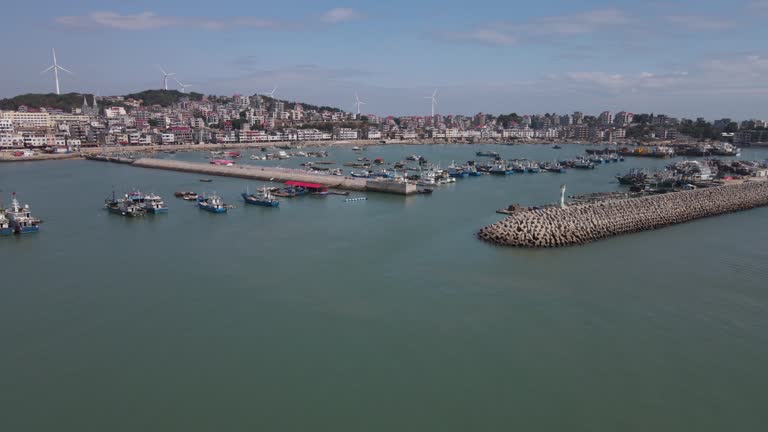 Aerial video of fishing port