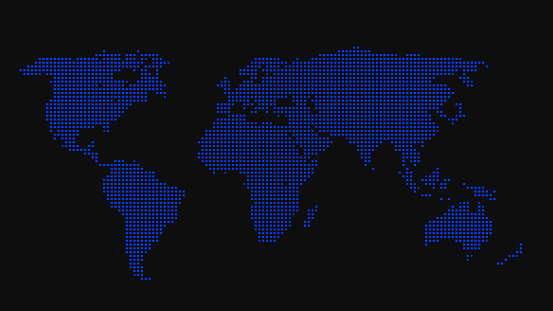 3d Pixel world map background. Digital dots in the form global earth. High quality 3d illustration