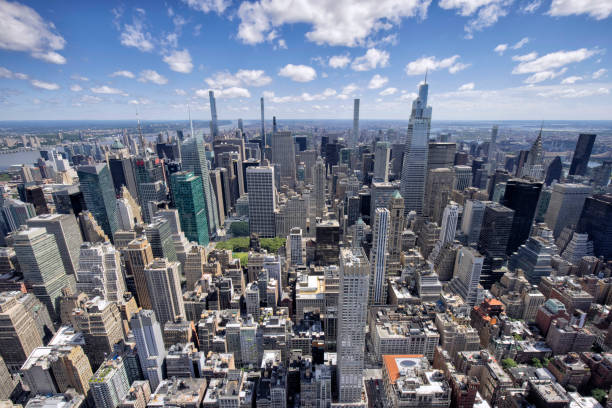 Aerial view of New York City Manhattan skyline stock photo