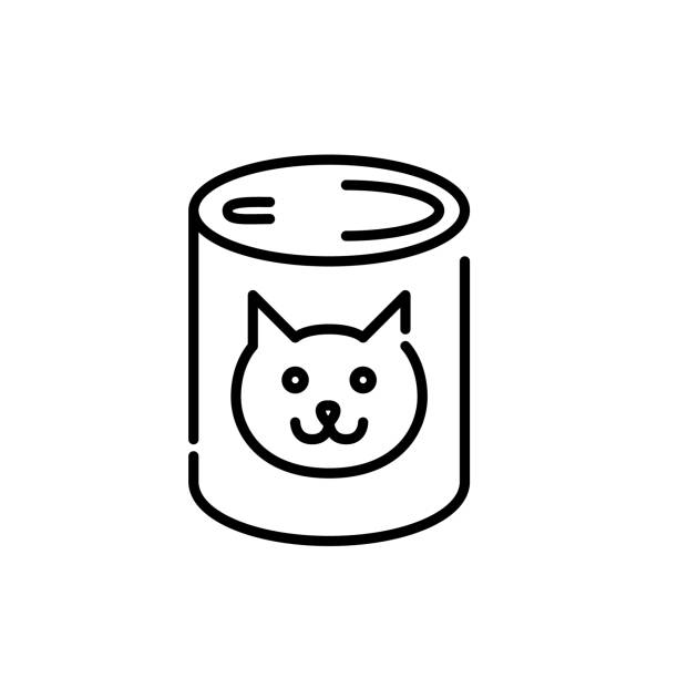 illustrations, cliparts, dessins animés et icônes de boîte de nourriture pour chats. icône de contour modifiable et parfaite au pixel près - grooming product