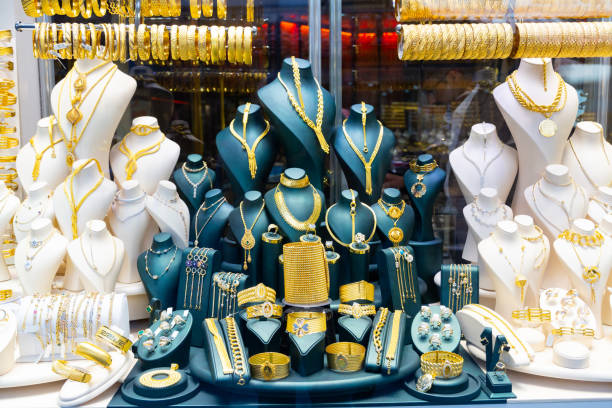 istock Display window with expencive gold jewelry 1432431922