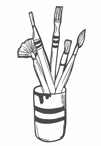 Artist paint brushes. Vector sketch illustration.